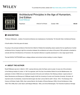 Architectural Principles in the Age of Humanism, 2Nd Edition Rudolf Wittkower