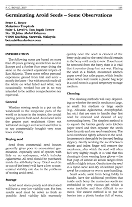 Boyce, P.C. Germinating Aroid Seeds-Some Observations. Aroideana 30