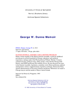 George W. Dunne Memoir
