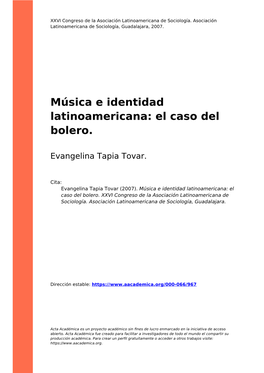 Música E Identidad Latinoamericana: El Caso Del Bolero