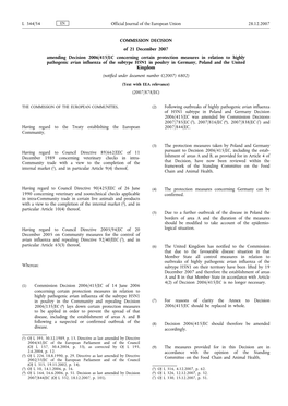 COMMISSION DECISION of 21 December 2007 Amending