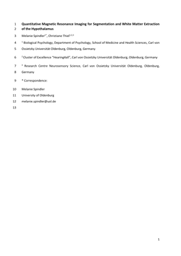 Quantitative Magnetic Resonance Imaging for Segmentation and White Matter Extraction 2 of the Hypothalamus