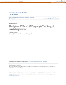 The Spiritual World of Wang Anyi's the Song of Everlasting Sorrow