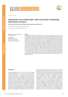 Efforts and Results in Biobanking Felid Oocytes and Sperm