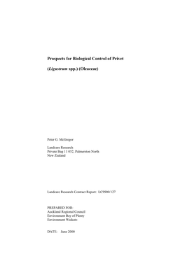 Prospects for Biological Control of Privet