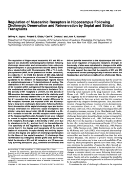 Regulation of Muscarinic Receptors in Hippocampus Following Cholinergic Denervation and Reinnervation by Septal and Striatal Transplants