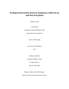 Ecological Interactions Between Euphydryas Editha Larvae and Their Host Plants