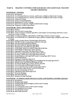 Part 8. Traffic Control for Railroad and Light Rail Transit Grade Crossings Chapter 8A