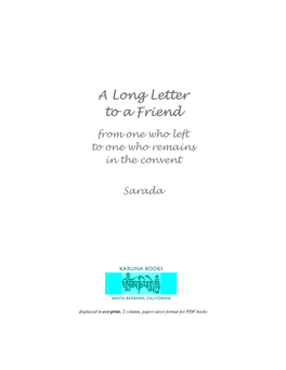 A Long Letter to a Friend