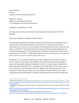 James Mchenry Director Executive Office for Immigration Review Matthew T. Albence Deputy Director and Senior Official U.S. Immi