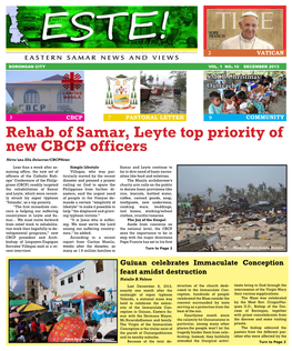Rehab of Samar, Leyte Top Priority of New CBCP Officers Nirva’Ana Ella Delacruz/Cbcpnews