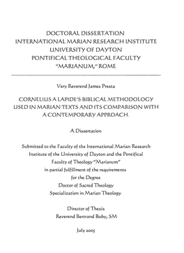 Doctoral Dissertation International Marian Research Institute University of Dayton Pontifical Theological Faculty 11Marian Um/' Rome