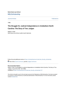 The Struggle for Judicial Independence in Antebellum North Carolina: the Story of Two Judges
