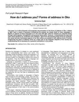Forms of Address in Oko