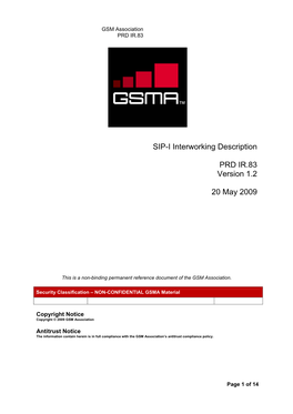 SIP-I Interworking Description PRD IR.83 Version 1.2 20 May 2009