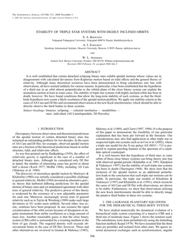 Stability of Triple Star Systems with Highly Inclined Orbits S