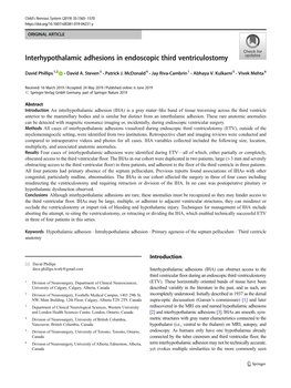 Interhypothalamic Adhesions in Endoscopic Third Ventriculostomy