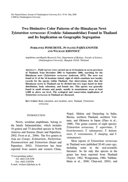 Two Distinctive Color Patterns of the Himalayan Newt Tylototriton Verrucosus (Urodela: Salamandridae) Found in Thailand and Its Implication on Geographic Segregation