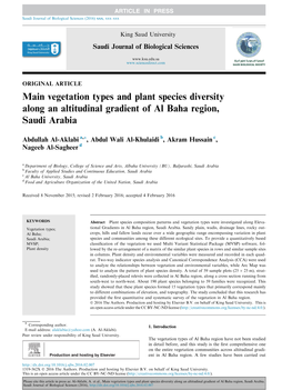 Vegetation Types and Plant Species Diversity Along an Altitudinal Gradient of Al Baha Region, Saudi Arabia