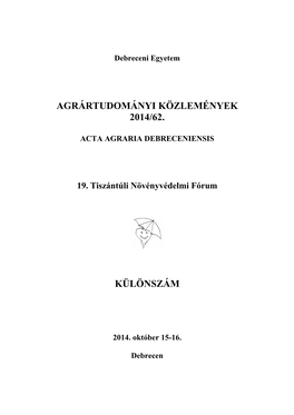 Agrártudományi Közlemények 2014/62. Különszám