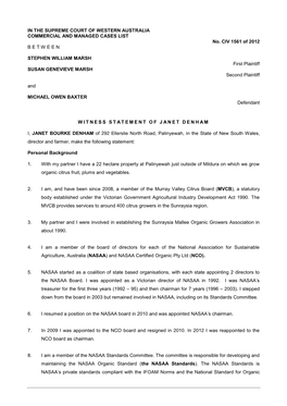 IN the SUPREME COURT of WESTERN AUSTRALIA COMMERCIAL and MANAGED CASES LIST No. CIV 1561 of 2012 B E T W E E N STEPHEN WILLIAM M