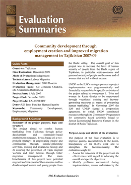 Community Development Through Employment Creation and Improved Migration Management in Tajikistan 2007-09