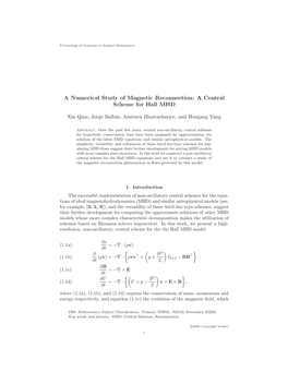 A Numerical Study of Magnetic Reconnection: a Central Scheme for Hall MHD