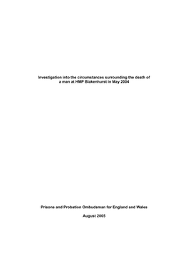 Investigation Into the Circumstances Surrounding the Death of a Man at HMP Blakenhurst in May 2004