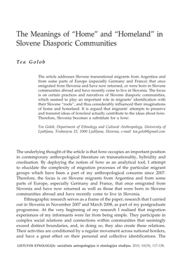 In Slovene Diasporic Communities