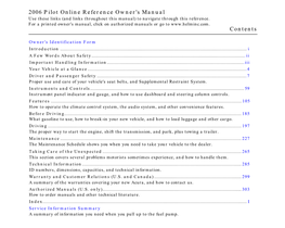 2006 Pilot Online Reference Owner's Manual Contents