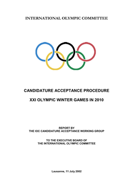 Report of the IOC Candidature Acceptance Working