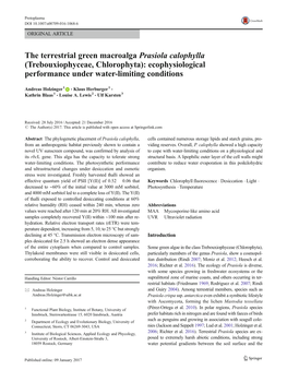 The Terrestrial Green Macroalga Prasiola Calophylla (Trebouxiophyceae, Chlorophyta): Ecophysiological Performance Under Water-Limiting Conditions