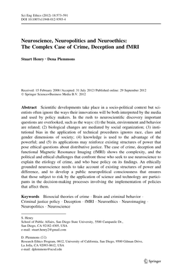 Neuroscience, Neuropolitics and Neuroethics: the Complex Case of Crime, Deception and Fmri