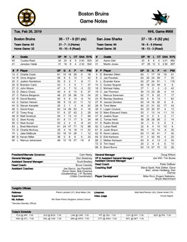 Boston Bruins Game Notes