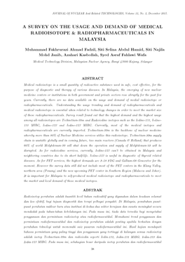 A Survey on the Usage and Demand of Medical Radioisotope & Radiopharmaceuticals in Malaysia