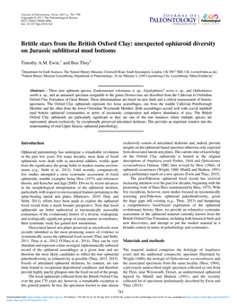 Brittle Stars from the British Oxford Clay: Unexpected Ophiuroid Diversity on Jurassic Sublittoral Mud Bottoms