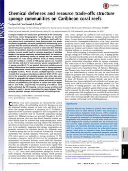 Chemical Defenses and Resource Trade-Offs Structure Sponge Communities on Caribbean Coral Reefs