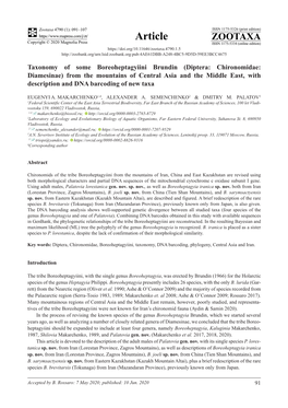 Diptera: Chironomidae: Diamesinae) from the Mountains of Central Asia and the Middle East, with Description and DNA Barcoding of New Taxa