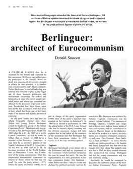 Berlinguer: Architect of Eurocommunism Donald Sassoon