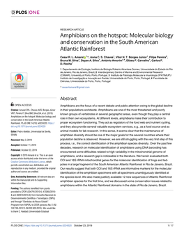 Amphibians on the Hotspot: Molecular Biology and Conservation in the South American Atlantic Rainforest