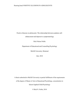 The Relationship Between Academic Positive Illusions and Depression and School Stress in Adolescents