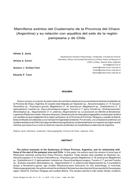 Mamíferos Extintos Del Cuaternario De La Provincia Del Chaco (Argentina) Y Su Relación Con Aquéllos Del Este De La Región Pampeana Y De Chile