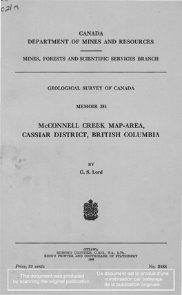 Mcconnell CREEK MAP-AREA, CASSIAR DISTRICT, BRITISH COLUMBIA