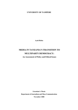 Media in Tanzania's Transition to Multiparty Democracy