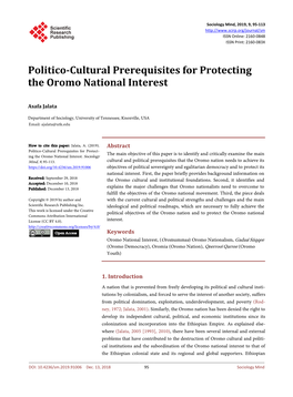 Politico-Cultural Prerequisites for Protecting the Oromo National Interest