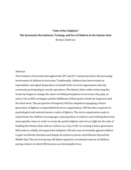 The Systematic Recruitment, Training, and Use of Children in the Islamic State by Kara Anderson