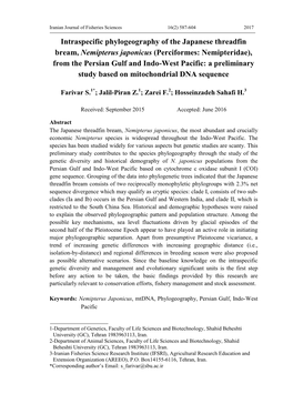 Intraspecific Phylogeography of the Japanese Threadfin Bream