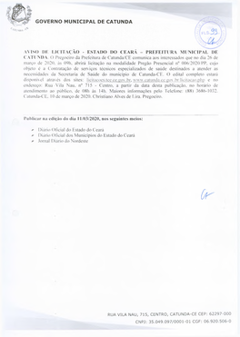 GOVERNO MUNICIPAL DE CATUNDA. O Pregoeiro Da