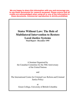 The Role of Multilateral Intervention to Restore Local Justice Systems Final Report - December 1995