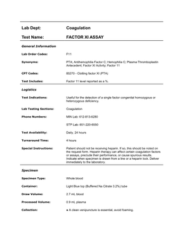 Factor Xi Assay